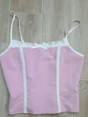 Pink Lace-Trim Cami Tank Top